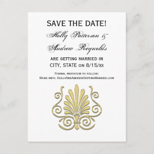 Carte Postale Faire-part Vintage Art Déco Gold Plume Arabesque