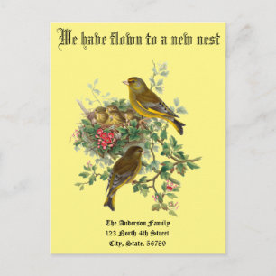 Carte Postale Faire-part Vintage Bébé Oiseaux Nid Nouvelle maison Faire-par