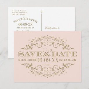 Carte Postale Faire-part Vintage Blush Antique Flourish Enregistrer la date