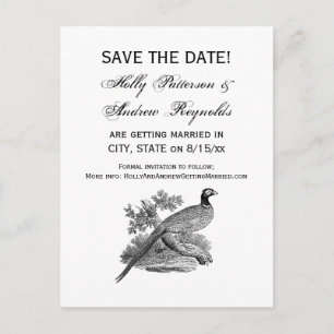 Carte Postale Faire-part Vintage faisan Jeu Oiseau Dessin BW