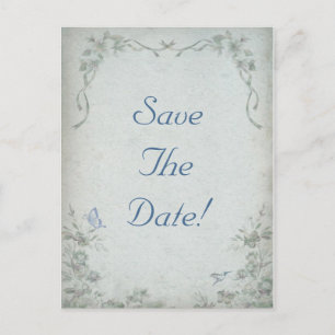 Carte Postale Faire-part Vintage Floral Blue Wedding Enregistrer La Date