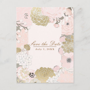 Carte Postale Faire-part Vintage Floral Botanical Rose & Or Enregistrer la 