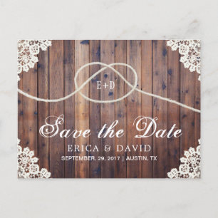 Carte Postale Faire-part Vintage grange corde de bois noeud de coeur Enregi