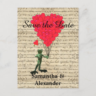 Carte Postale Faire-part Vintage grenouille romantique enregistrer la date