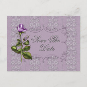 Carte Postale Faire-part Vintage Lavender Roses et Argent Enregistrer la da
