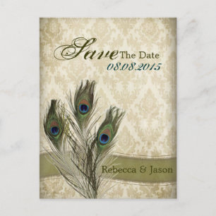 Carte Postale Faire-part vintage mariage damask paon enregistrer la date