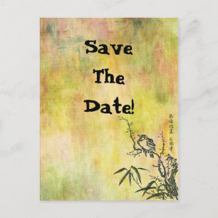 Carte Postale Faire-part Vintage Oiseau Japonais Enregistrer La Date