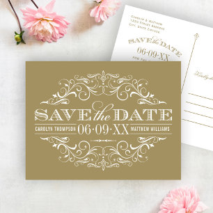 Carte Postale Faire-part Vintage or Tan doré à motifs de volutes pour le fa