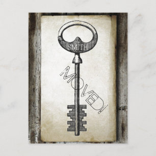 Carte Postale Faire-part Vintage Parchemin Antique Clé Changement d'adresse