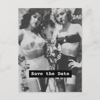 Carte Postale Faire-part Vintage Pinup Enregistrer la date (deux femmes)