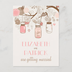 Carte Postale Faire-part Vintage pots en mason rose Enregistrer la date Car
