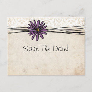 Carte Postale Faire-part Vintage Purple Daisy Enregistrer La Date