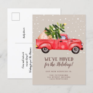 Carte Postale Faire-part Vintage rétro camion rouge sapin de Noël déménagem