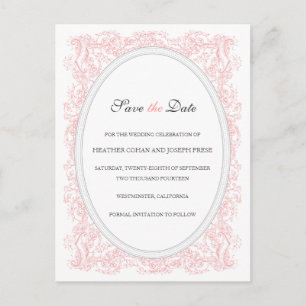 Carte Postale Faire-part Vintage rose et gris orange Enregistrer la date