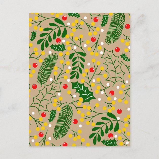 Carte Postale Faire-part Vintage Rustic Green Holly Berry Noël (Devant)