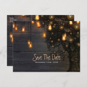 Carte Postale Faire-part Vintage String Lights & Tree Wedding Enregistrer l