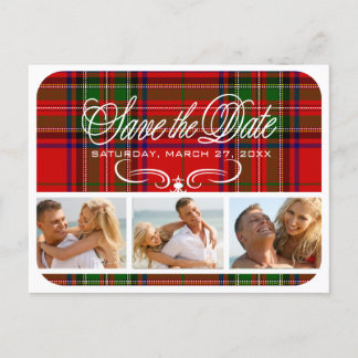 Carte Postale Faire-part Vintage tartan enregistrer la photo Date