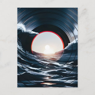 Carte Postale Faire-part Vinyle Vintage Surf Wave Océan Musique Rétro