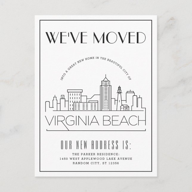 Carte Postale Faire-part Virginia Beach Moderne Deco | Changement d'adresse (Devant)