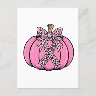 Carte Postale Faire-part Visage de citrouille ruban rose Halloween Cancer d