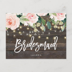 Carte Postale Faire-part volonté florale rose en bois rustique vous soyez