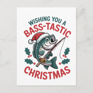 Carte Postale Faire-part Vous souhaite un Noël Bass-tastique Pêcheur de pêc