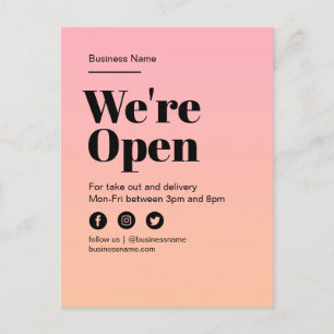 Carte Postale Faire-part Voyant d'affaires Open Sign Pink Orange Sunset Gra