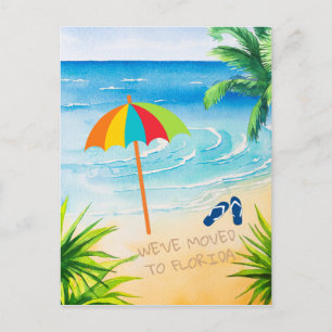 Carte Postale Faire-part Watercolor Beach Nous avons déménagé en Floride No