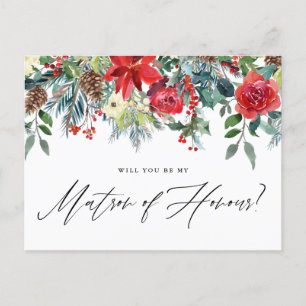Carte Postale Faire-part Watercolor Festive Floral Garland Matron d'honneur
