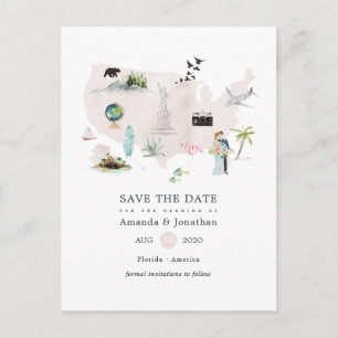 Carte Postale Faire-part Watercolor Florida USA Destination Wedding