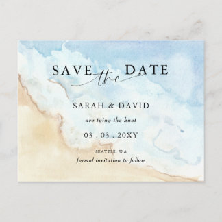 Carte Postale Faire-part Watercolor Ocean Sea Summer Beach Save the Date