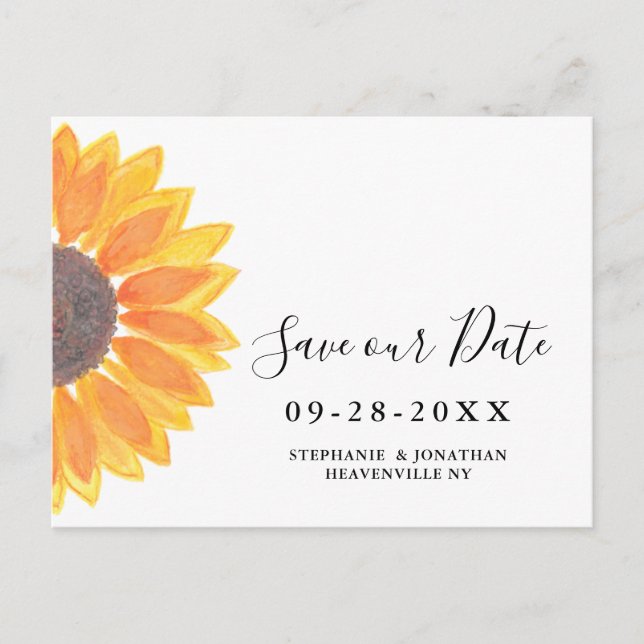 Carte Postale Faire-part Watercolor Sunflower Wedding Enregistrer La Date (Devant)