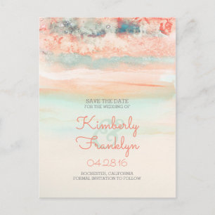 Carte Postale Faire-part Watercolor Swash Beach Wedding Enregistrer la date