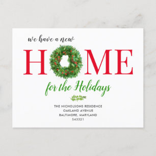 Carte Postale Faire-part Watercolor Wreath Berry Nouvelle maison Nous avon