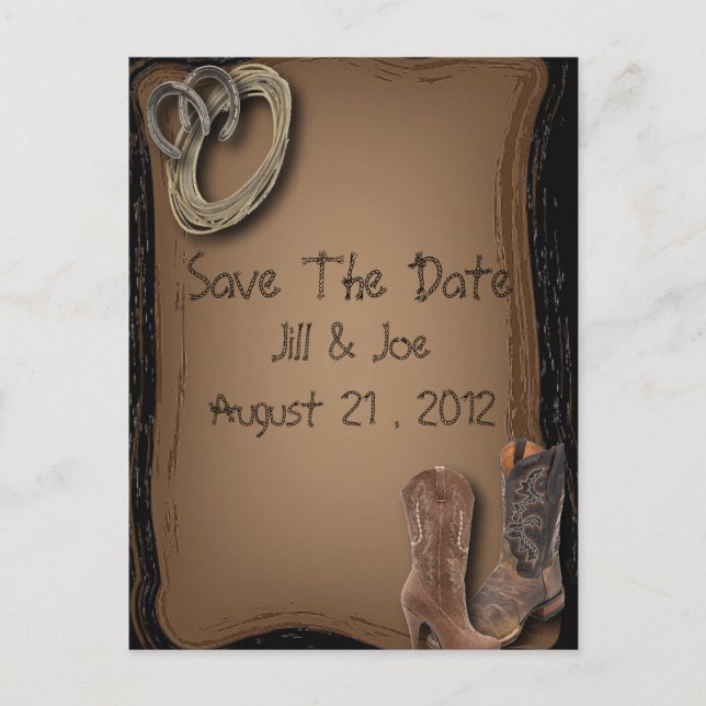 Carte Postale Faire-part western cowboy bottes mariage enregistrer la date (Devant)