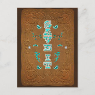 Carte Postale Faire-part Western Rustic Brun aspect Cuir SAVE IT la date