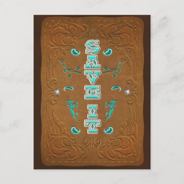 Carte Postale Faire-part Western Rustic Cuir Brown Look ENREGISTRER LA date (Devant)