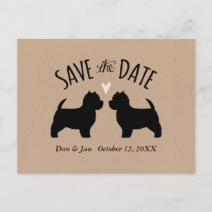 Carte Postale Faire-part Westie Silhouettes Mariage Enregistrer la date