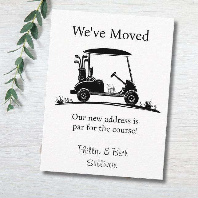 Carte Postale Faire-part We've Moved Black Silhouette Golf Cart (Créateur téléchargé)