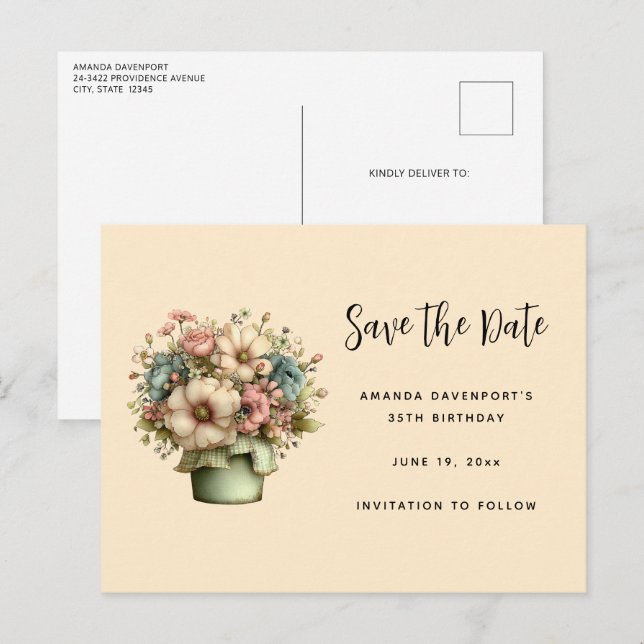 Carte Postale Faire-part Whimsical Flowers in a Planter Pot Cute (Devant / Derrière)