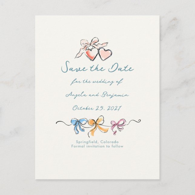 Carte Postale Faire-part Whimsical Funky Hand Drawn Bows Save The Date (Devant)