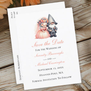 Carte Postale Faire-part Whimsical Gnome Woodland Orange Mariage Date de sa