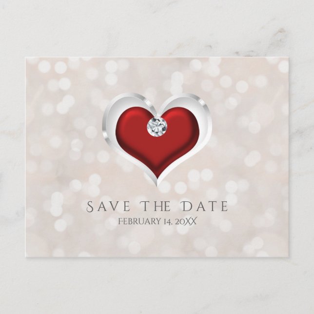 Carte Postale Faire-part White Bokeh & Red Valentine Heart Enregistrer la d (Devant)