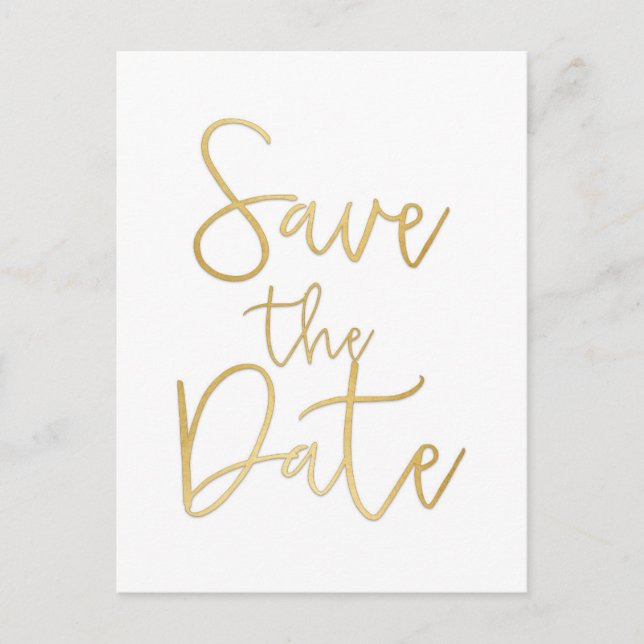 Carte Postale Faire-part White & Gold ENREGISTRER LA DATE Modern Script Car (Devant)