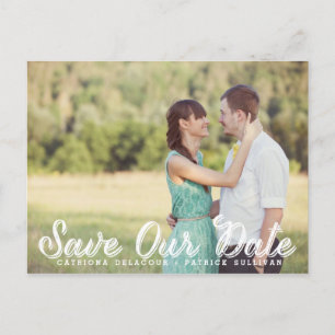 Carte Postale Faire-part White Rustic Script Photo Enregistrer Notre Date C