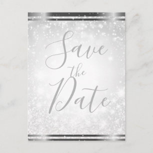 Carte Postale Faire-part White Sparkle Elegant Winter Wedding Enregistrer l