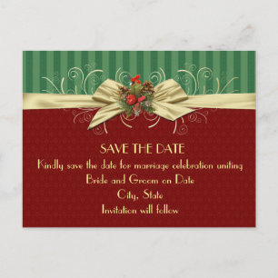 Carte Postale Faire-part Winter Elegant Damask Christmas Enregistrer la dat