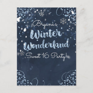 Carte Postale Faire-part Winter Wonderland Blue Event Enregistrer la date