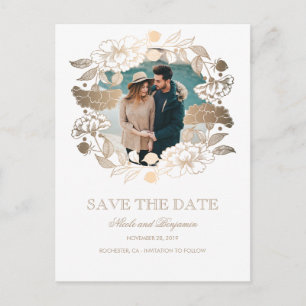 Carte Postale Faire-part Wreath Floral Or   Les pivoines   Photo Enregistre