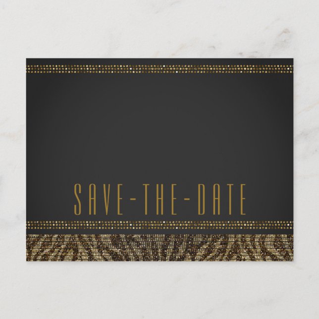 Carte Postale Faire-part Zebra Sequins Sparkle Glam Chic Enregistrer la dat (Devant)